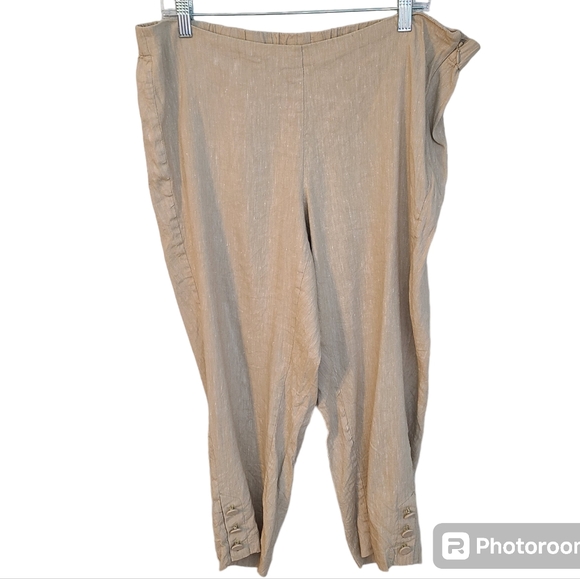 J. Jill Pants - J Jill Linen Stretch Ankle Pants XL Petite Light Beige Button Hem Side Zipper